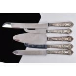A 'VINER'S' CAKE SLICE, TWO CAKE KNIVES AND TWO CHEESE KNIVES, each piece with a stainless steel