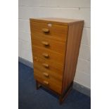 A TALL G PLAN QUADRILLE TEAK CHEST OF SIX DRAWERS width 51cm x depth 48cm x height 116cm