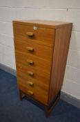 A TALL G PLAN QUADRILLE TEAK CHEST OF SIX DRAWERS width 51cm x depth 48cm x height 116cm