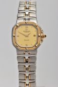 A LADIES 'RAYMOND WEIL' WRISTWATCH, square gold dial with cut off corners, signed 'Raymond Weil,