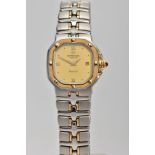 A LADIES 'RAYMOND WEIL' WRISTWATCH, square gold dial with cut off corners, signed 'Raymond Weil,