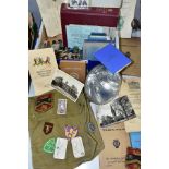 MOTORING, MILITARY AND FREEMASONRY INTEREST - A BOX OF VINTAGE EPHEMERA AND OTHER ITEMS to include a