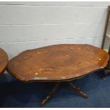 A LATE VICTORIAN WALNUNT AND INLAID OVAL TILT TOP LOO TABLE width 130cm x depth 100cm x height 68cm,