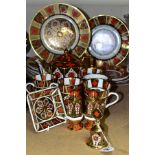 BURTONDALE IMARI PATTERN CERAMICS, comprising teapot and five cups, nine 28cm plates of different