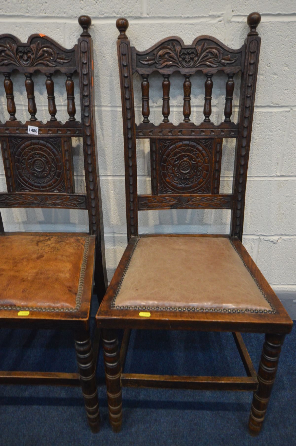 A PAIR OF CARVED OAK HALL CHAIRS, along with a set of four oak dining chair (6) - Image 3 of 4