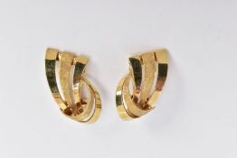 A PAIR OF NON-PIERCED 14CT GOLD EARRINGS, each of a fold over openwork design, hallmarked 14ct