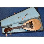 MARIO CASELLA MANDOLIN, eight string mandolin with hard case, approximate length 60cm, needs