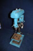 A VINTAGE FOBCO 240V PILLAR DRILL with 1/2in chuck, single phase motor fitted, 12cm plunge,