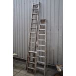 A SET OF ALIMINIUM DOUBLE EXTENSION LADDERS, length 350cm (Sd), another set of aluminium step