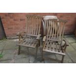 A SET OF FOUR LILO WOODEN SLATTED FOLDING DECK CHAIRS