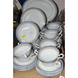 AYNSLEY SILVER SHADOW PART DINNER SERVICE, comprising eleven twin handled soup bowls with twelve