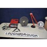 A VINTAGE PHILIPS EL3583/15 CARTRIDGE PLAYER with mic and remote, an enamel 'Loughborough' sign (two