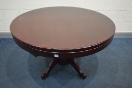 A JONNY TEXAS MAHOGANY CIRCULAR PEDESTAL 3 IN 1 PUMPER POOL TABLE, with a poker playing surface