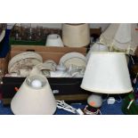 THREE BOXES AND LOOSE CERAMICS, GLASS WARES AND TABLE LAMPS, ETC, to include Hornsea Fleur,