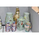 19TH AND 20TH CENTURY ORIENTAL CERAMICS, to include a pair of baluster shaped vases with birds and
