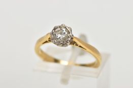 AN 18CT GOLD DIAMOND SOLITAIRE RING, centring on a round brilliant cut diamond, estimated diamond