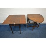 A REPRODUCTION OAK OVAL GATE LEG TABLE, together with a Georgian oak Pembroke table on square