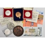 A box containing colliery related commemorative medallions to include two Silver numbered 126 and