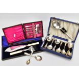 THREE CASED SETS OF CUTLERY, to include a two piece EPSN fish serving knife and fork, a cased six