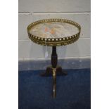 A REPRODUCTION LOUIS XVI STYLE WINE TABLE, with a marble insert, brass gallery and mounts,