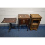 A CARVED MAHOGANY RECTANGULAR TRIPOD TABLE (Sd) along with a Georgian style mahogany single drawer