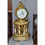 AN ORMOLU AND WHITE MARBLE FRENCH MANTLE CLOCK, circa 1890, the drum case is surmounted by a birds