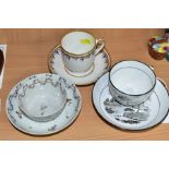 THREE LATE 18TH/EARLY 19TH CENTURY ENGLISH PORCELAIN CUPS AND SAUCERS, comprising a tea bowl and