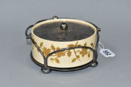 A LATE VICTORIAN MACINTYRE 'BUTTERFLIES' BUTTER DISH WITH PLATED STAND AND LID, the pattern of