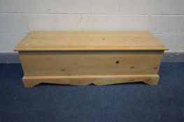 A LONG PINE BLANKET BOX, width 139cm x depth 46cm x height 44cm