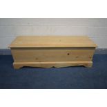 A LONG PINE BLANKET BOX, width 139cm x depth 46cm x height 44cm