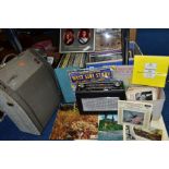 A VINTAGE VERDIK REEL TO REEL TAPE RECORDER, HACKER RADIO AND TWO BOXES OF RECORDS, to include