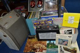 A VINTAGE VERDIK REEL TO REEL TAPE RECORDER, HACKER RADIO AND TWO BOXES OF RECORDS, to include