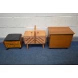 A BEECH CANTILEVER SEWING BOX, along with two other sewing boxes, all with contents (3)