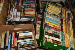 FIVE BOXES OF BOOKS, hardbacks and paperbacks, publishers include World Books and The Reprint