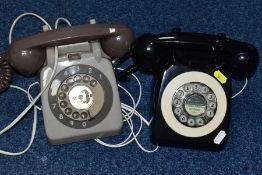 A VINTAGE ROTARY DIAL TELEPHONE, stenciled numbers to base 706L H63/2, together with a modern