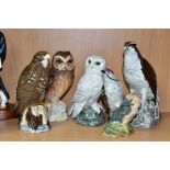 FIVE BESWICK BIRDS, FOUR OF WHICH ARE WHISKY FLASKS, comprising a Beneagles Osprey, model no 2583, a