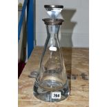 A KROSNO CONICAL GLASS DECANTER AND STOPPER WITH SILVER MOUNTS, the mounts hallmarked for makers