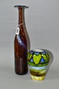 A POOLE POTTERY VASE OF ROUNDED AND CONICAL FORM, decorated with an abstract design, painted