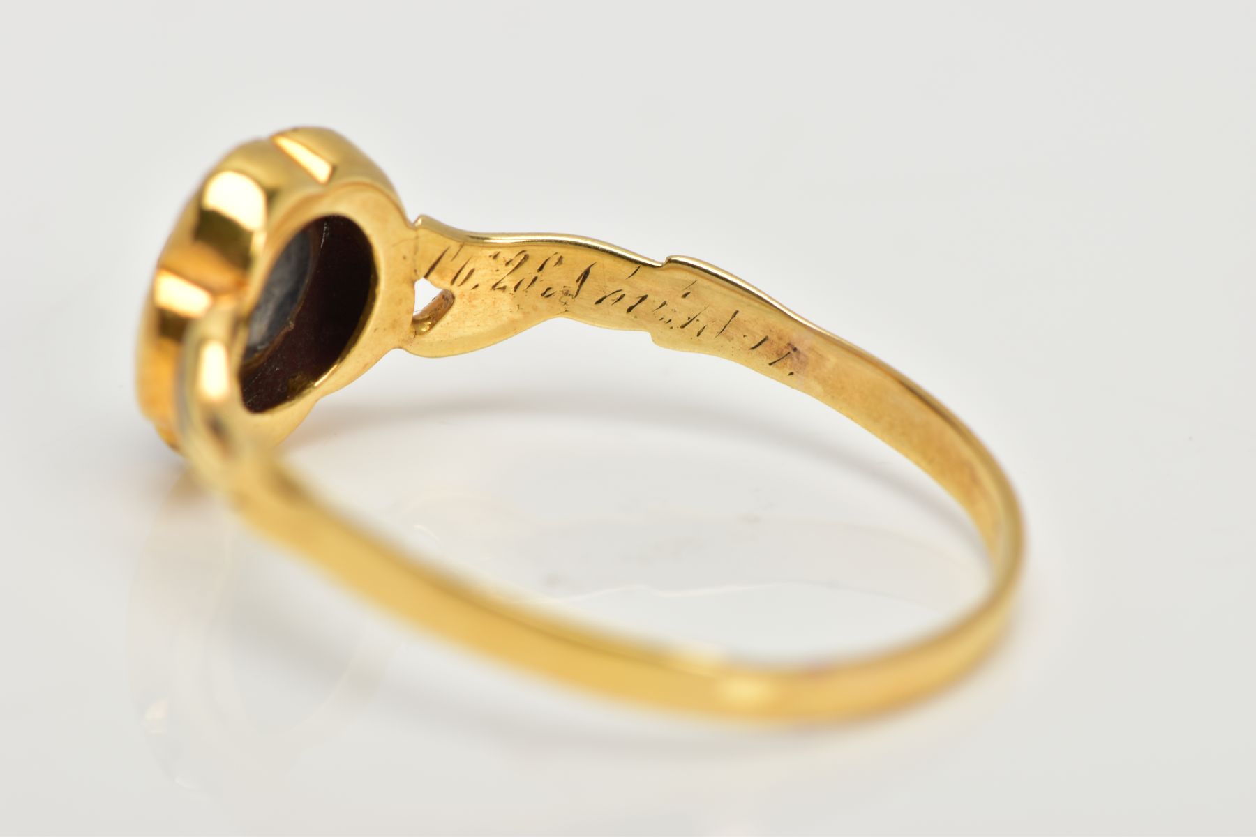 A VICTORIAN, DIAMOND AND BLACK ENAMEL MEMORIAL RING, centring on a star set, old cut diamond - Image 6 of 7