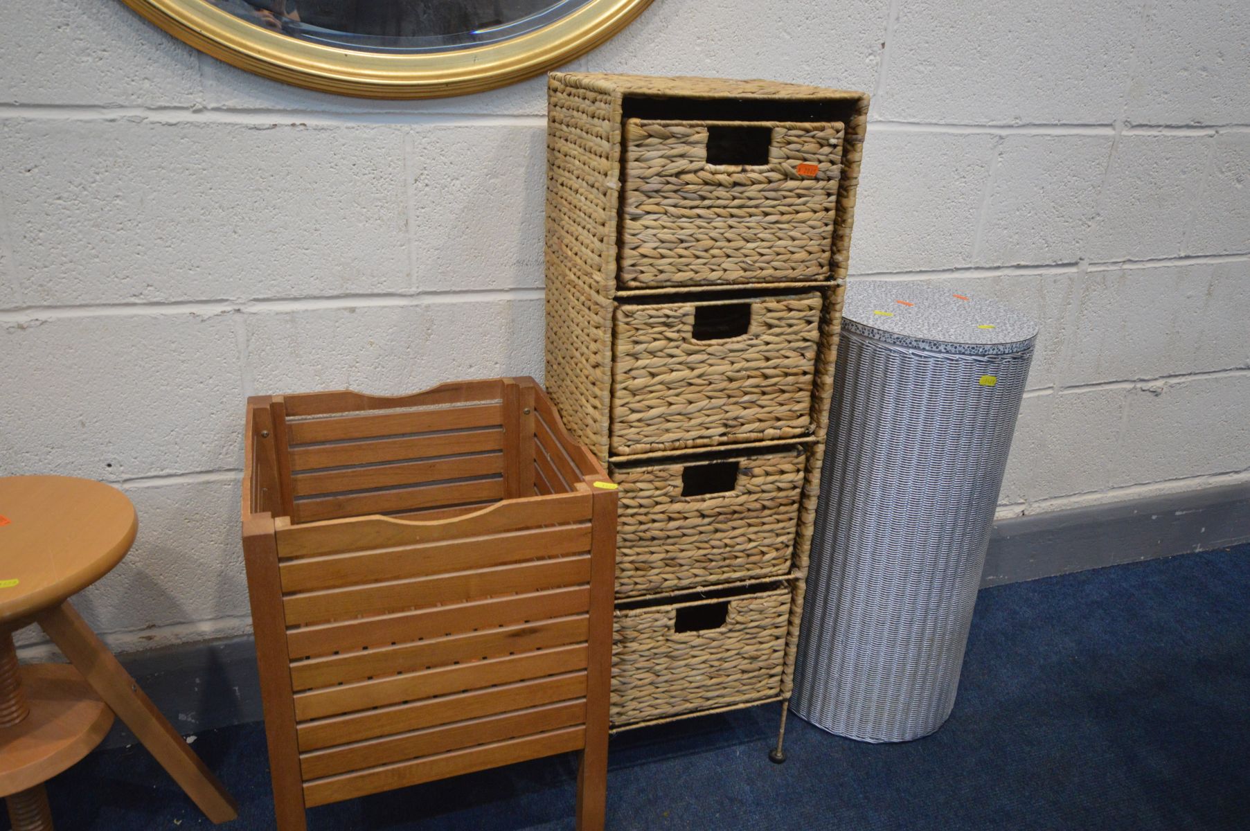A SELECTION OF OCCASIONAL FURNITURE, to include Lloyd loom cylindrical linen basket, along with a - Image 2 of 2