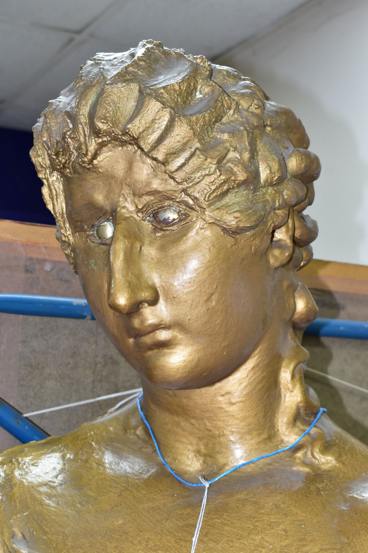 A VICTORIAN GILT PLASTER BUST OF A LADY, appears to have had alterations/repairs to forehead and - Image 2 of 3