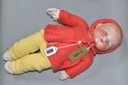 AN ARMAND MARSIELLE BISQUE HEAD BABY DOLL, nape of neck marked 'A M Germany 341./4.', sleeping eyes,