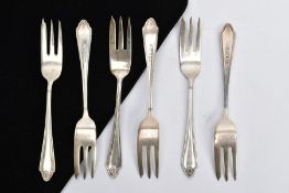 SIX SILVER CAKE FORKS, flower decoration to the handle, each hallmarked 'William Suckling Ltd'