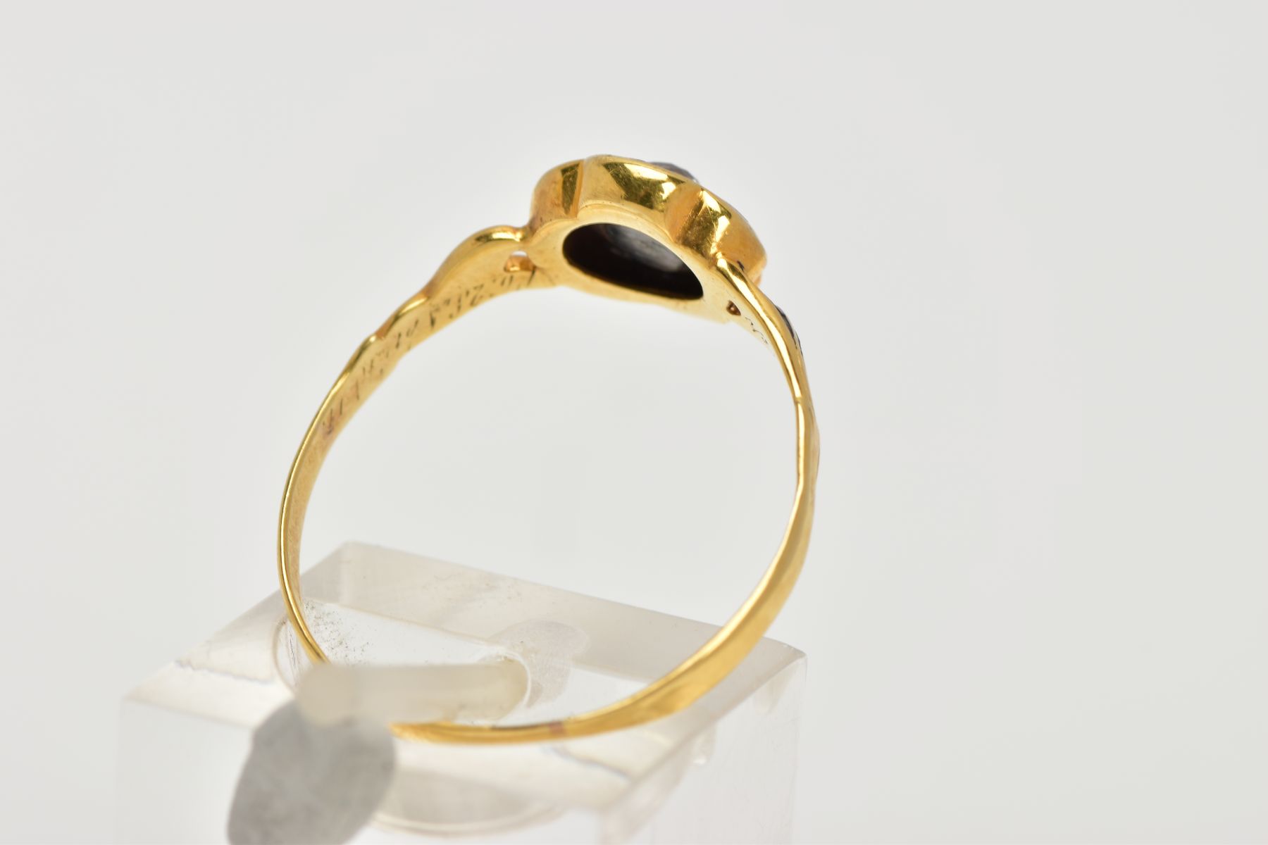 A VICTORIAN, DIAMOND AND BLACK ENAMEL MEMORIAL RING, centring on a star set, old cut diamond - Image 3 of 7