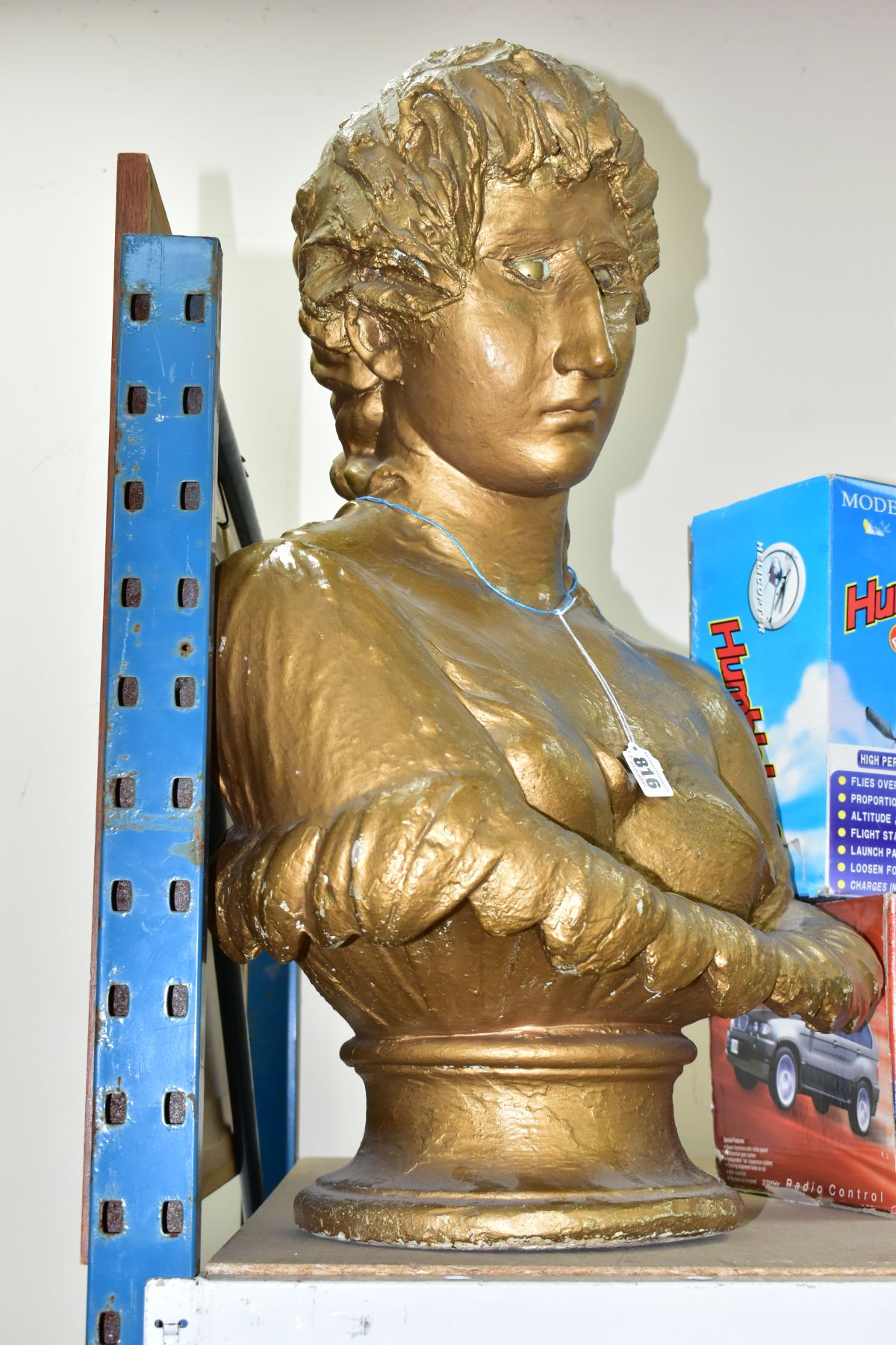 A VICTORIAN GILT PLASTER BUST OF A LADY, appears to have had alterations/repairs to forehead and - Image 3 of 3