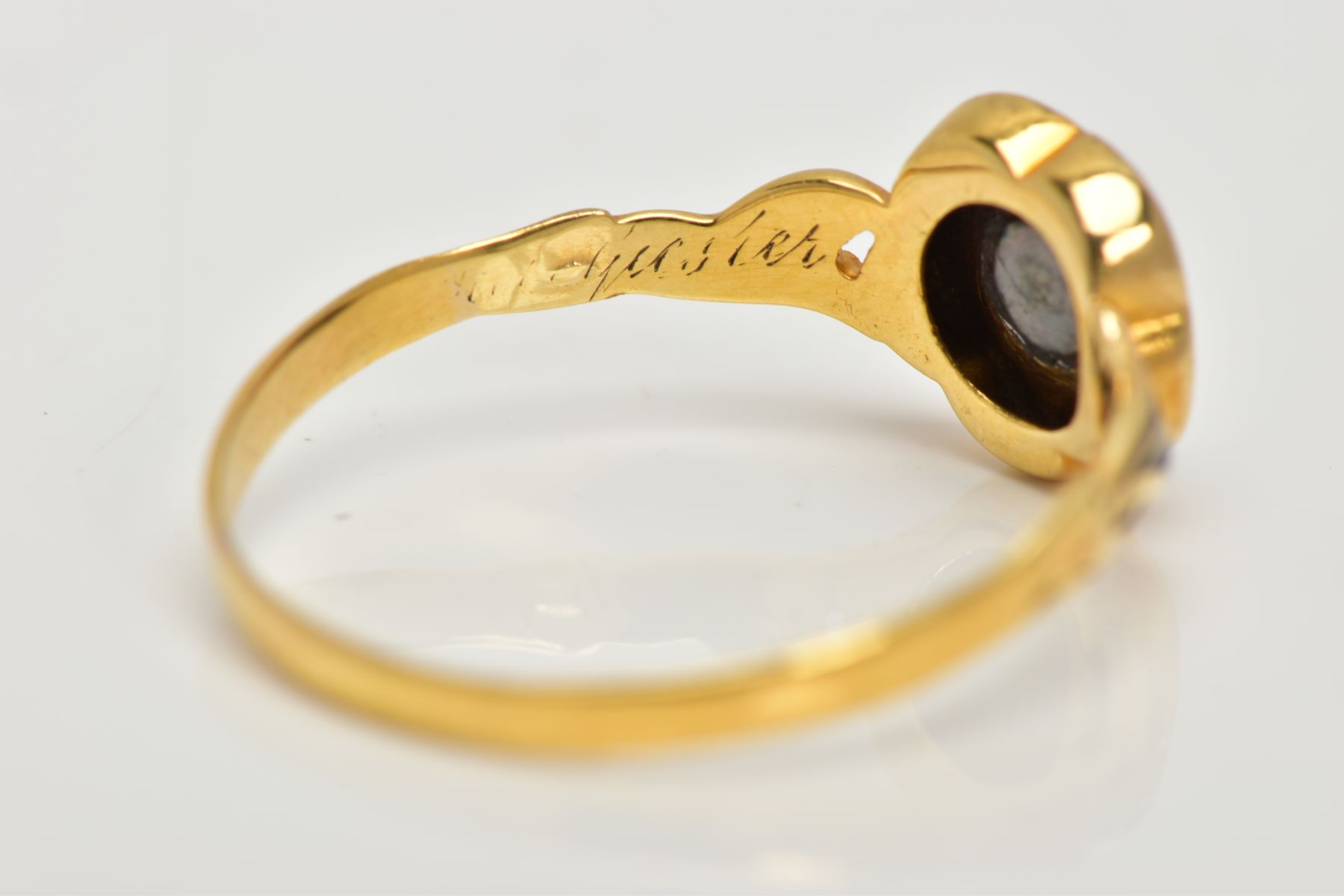 A VICTORIAN, DIAMOND AND BLACK ENAMEL MEMORIAL RING, centring on a star set, old cut diamond - Image 5 of 7