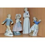 THREE NAO FIGURES OF CHILDREN AND ANOTHER SPANISH PORCELAIN FIGURE, comprising boy in a nightdress