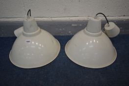 A PAIR OF CREAM METAL DOMED SHADES