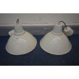 A PAIR OF CREAM METAL DOMED SHADES