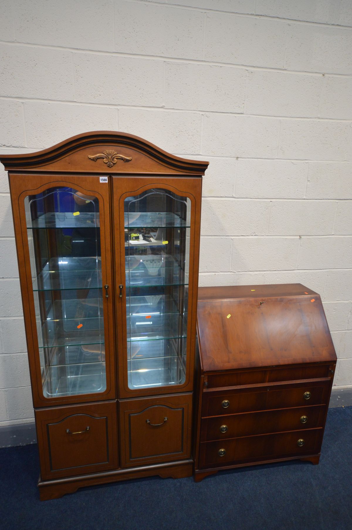 A MODERN CHERRYWOOD DISPLAY CABINET, with two glazed doors above two cupboard doors, width 83cm x